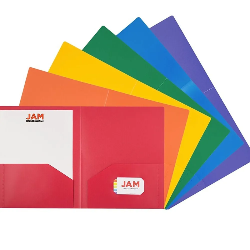 Pocket Folders|JAM Paper Heavy Duty 2 Pocket Folder, Plastic, Assorted Primary Colors, 12/Pack (383Hrgbyopb)