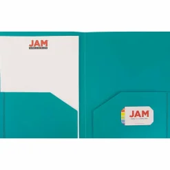 Pocket Folders|JAM Paper Heavy Duty 2-Pocket Folder, Teal Blue, 6/Pack (383hted)