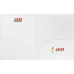 Pocket Folders|JAM Paper Heavy Duty Two-Pocket Plastic Folders, White, 6/Pack (383HWHD)