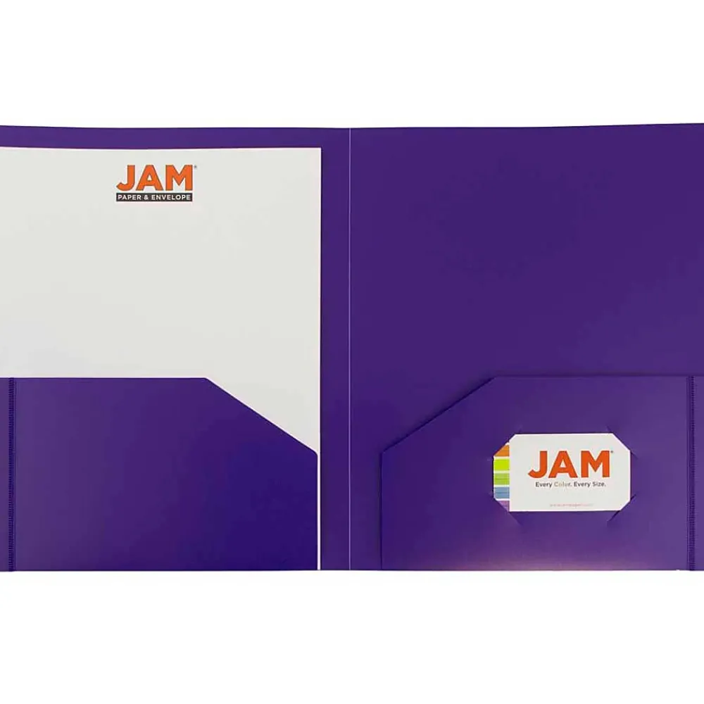 Pocket Folders|JAM Paper Heavy Duty Two-Pocket Plastic Folders, Purple, 108/Pack (0946179B)