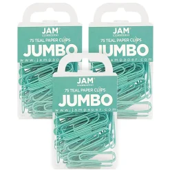 Clips & Fasteners|JAM Paper Jumbo Paper Clips, , 3 Packs of 75 (21832065B) Teal