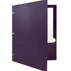 Pocket Folders|JAM Paper Laminated Glossy 3 Hole Punch Two-Pocket Folders, Purple, 6/Pack (385GHPPUA)