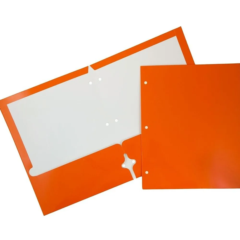 Pocket Folders|JAM Paper Laminated Glossy 3 Hole Punch Two-Pocket Folders, , 100/Box (385GHPORB) Orange