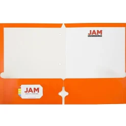 Pocket Folders|JAM Paper Laminated Glossy 3 Hole Punch Two-Pocket Folders, , 100/Box (385GHPORB) Orange
