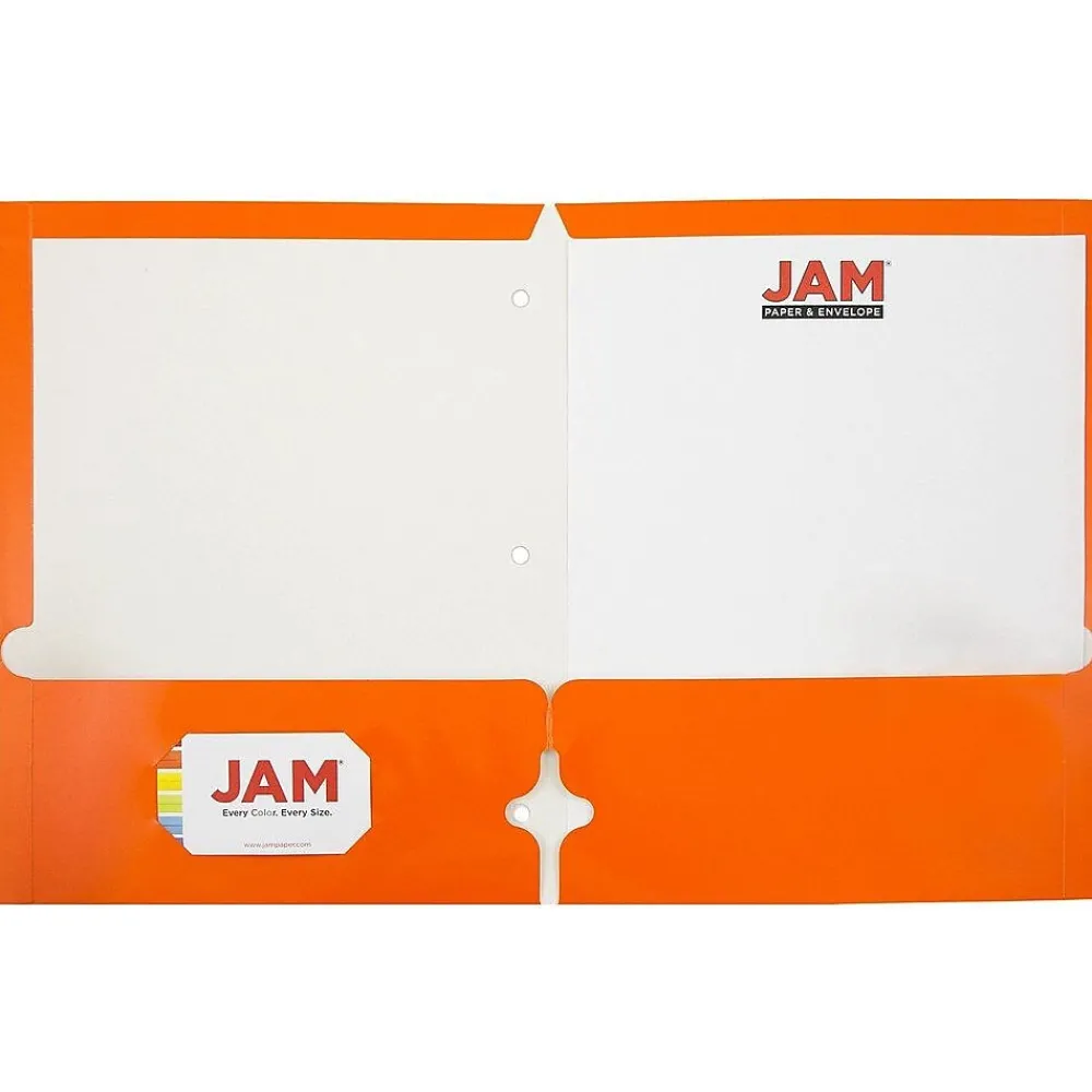 Pocket Folders|JAM Paper Laminated Glossy 3 Hole Punch Two-Pocket Folders, , 100/Box (385GHPORB) Orange