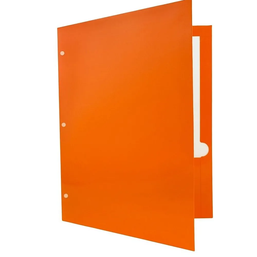 Pocket Folders|JAM Paper Laminated Glossy 3 Hole Punch Two-Pocket Folders, , 100/Box (385GHPORB) Orange