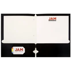 Pocket Folders|JAM Paper Laminated Glossy 3 Hole Punch Two-Pocket Folders, Black, 6/Pack (385GHPBLA)