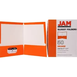 Pocket Folders|JAM Paper Laminated 2-Pocket Glossy Presentation Folders, , 25/Pack (385GORD) Orange