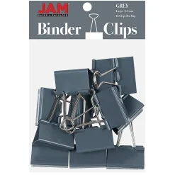 Clips & Fasteners|JAM Paper Large Binder Clips, 1" Capacity, Grey, 12 Clips/Pack (340BCGY) Gray