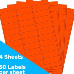 Clearance JAM Paper Laser/Inkjet Address Labels, 1" x 2 5/8", , 30 Labels/Sheet, 4 Sheets/Pack (354328230) Neon Red