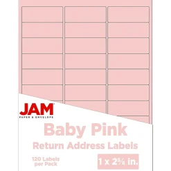 New JAM Paper Laser/Inkjet Address Label, 1" x 2 5/8", , 30 Labels/Sheet, 4 Sheets/Pack (4052895) Baby Pink