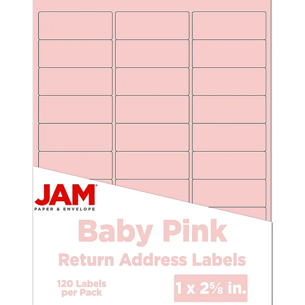 New JAM Paper Laser/Inkjet Address Label, 1" x 2 5/8", , 30 Labels/Sheet, 4 Sheets/Pack (4052895) Baby Pink