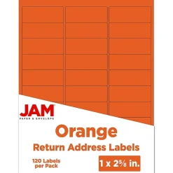 Clearance JAM Paper Laser/Inkjet Mailing Address Label, 1" x 2 5/8", , 30 Labels/Sheet, 4 Sheets/Pack (302725782) Orange