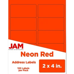 Hot JAM Paper Laser/Inkjet Shipping Labels, 2" x 4", , 10 Labels/Sheet, 12 Sheets/Pack (354328034) Neon Red