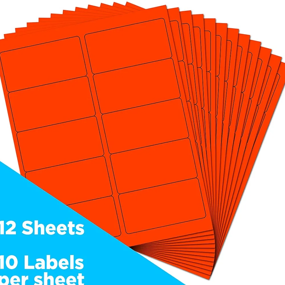 Hot JAM Paper Laser/Inkjet Shipping Labels, 2" x 4", , 10 Labels/Sheet, 12 Sheets/Pack (354328034) Neon Red