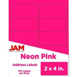 Sale JAM Paper Laser/Inkjet Shipping Labels, 2" x 4", , 10 Labels/Sheet, 12 Sheets/Pack (354328023) Neon Pink