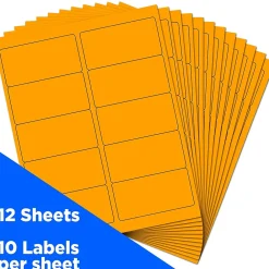 New JAM Paper Laser/Inkjet Shipping Labels, 2" x 4", , 10 Labels/Sheet, 12 Sheets/Pack (35432826) Neon Orange