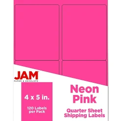 Sale JAM Paper Laser/Inkjet Shipping Labels, 4" x 5", , 4 Labels/Sheet, 30 Sheets/Pack (354329165) Neon Pink