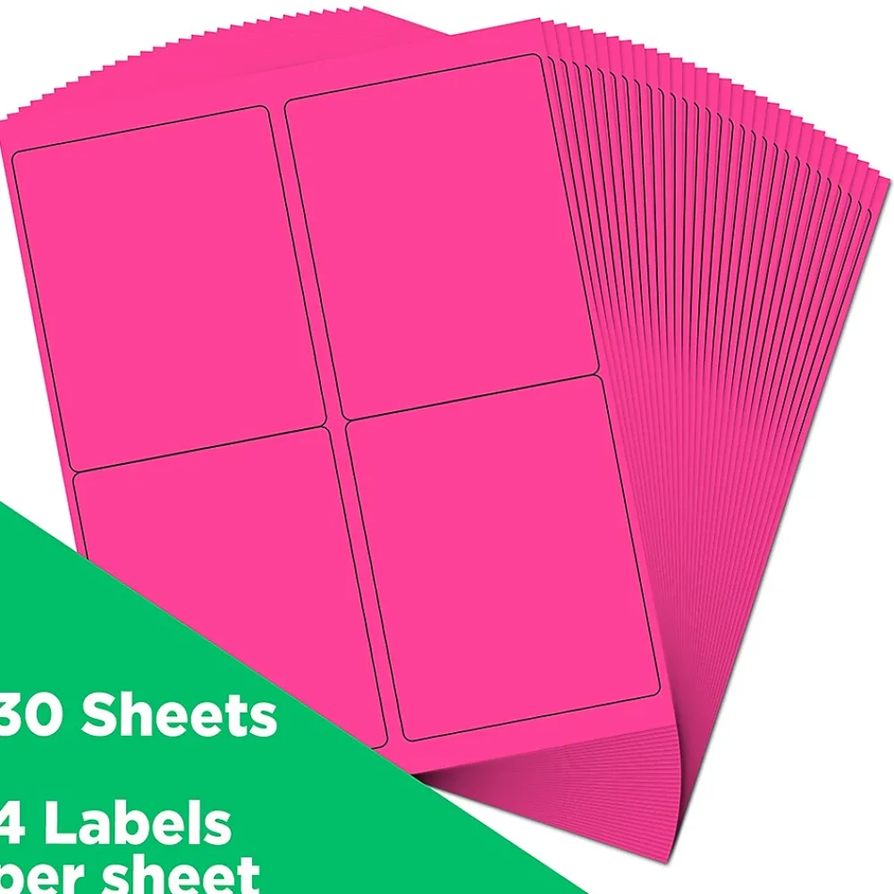 Sale JAM Paper Laser/Inkjet Shipping Labels, 4" x 5", , 4 Labels/Sheet, 30 Sheets/Pack (354329165) Neon Pink