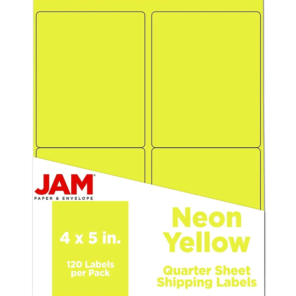 Hot JAM Paper Laser/Inkjet Shipping Labels, 4" x 5", , 4 Labels/Sheet, 30 Sheets/Pack (354329153) Neon Yellow