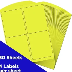 Hot JAM Paper Laser/Inkjet Shipping Labels, 4" x 5", , 4 Labels/Sheet, 30 Sheets/Pack (354329153) Neon Yellow
