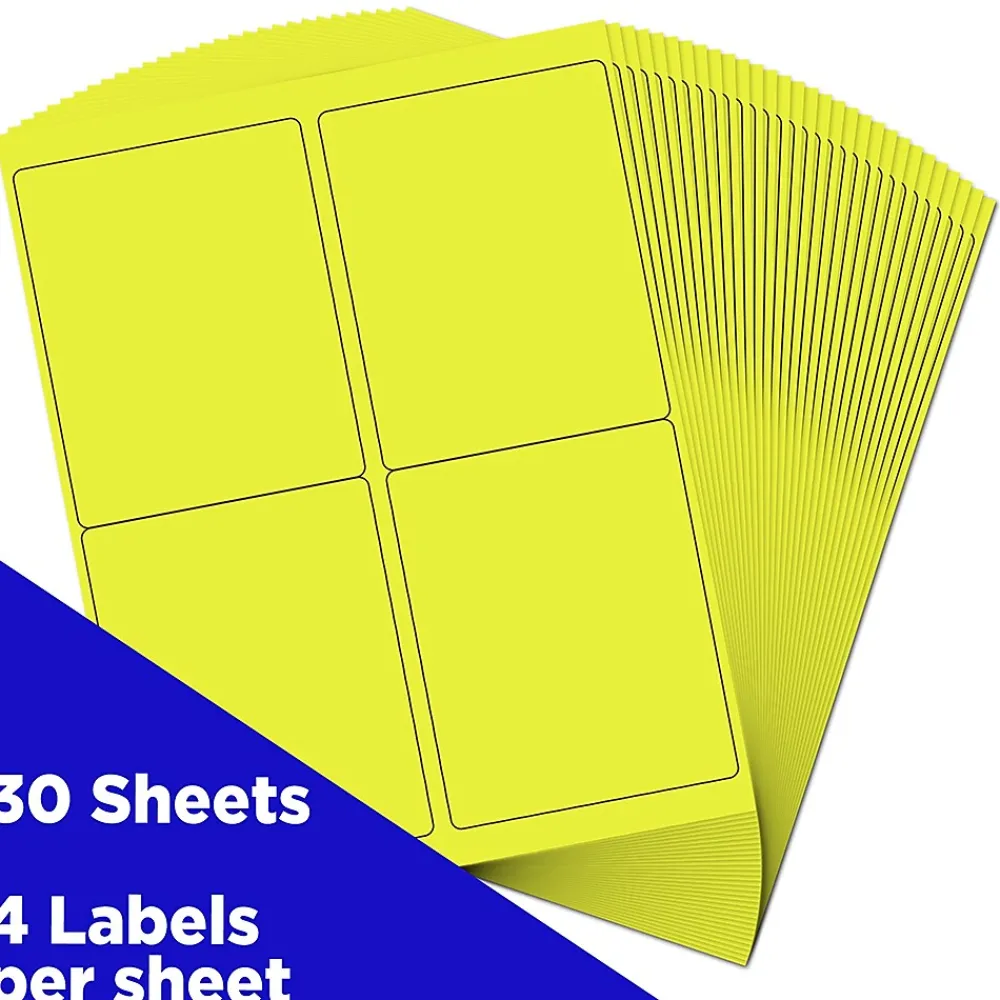 Hot JAM Paper Laser/Inkjet Shipping Labels, 4" x 5", , 4 Labels/Sheet, 30 Sheets/Pack (354329153) Neon Yellow