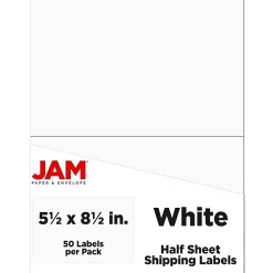 Online JAM Paper Laser/Inkjet Shipping Labels, 5 1/2" x 8 1/2", White, 2 Labels/Sheet, 25 Sheets/Pack (359430339)