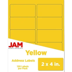 Hot JAM Paper Laser/Inkjet Shipping Address Labels, 2" x 4", , 10 Labels/Sheet, 12 Sheets/Pack (302724410) Yellow