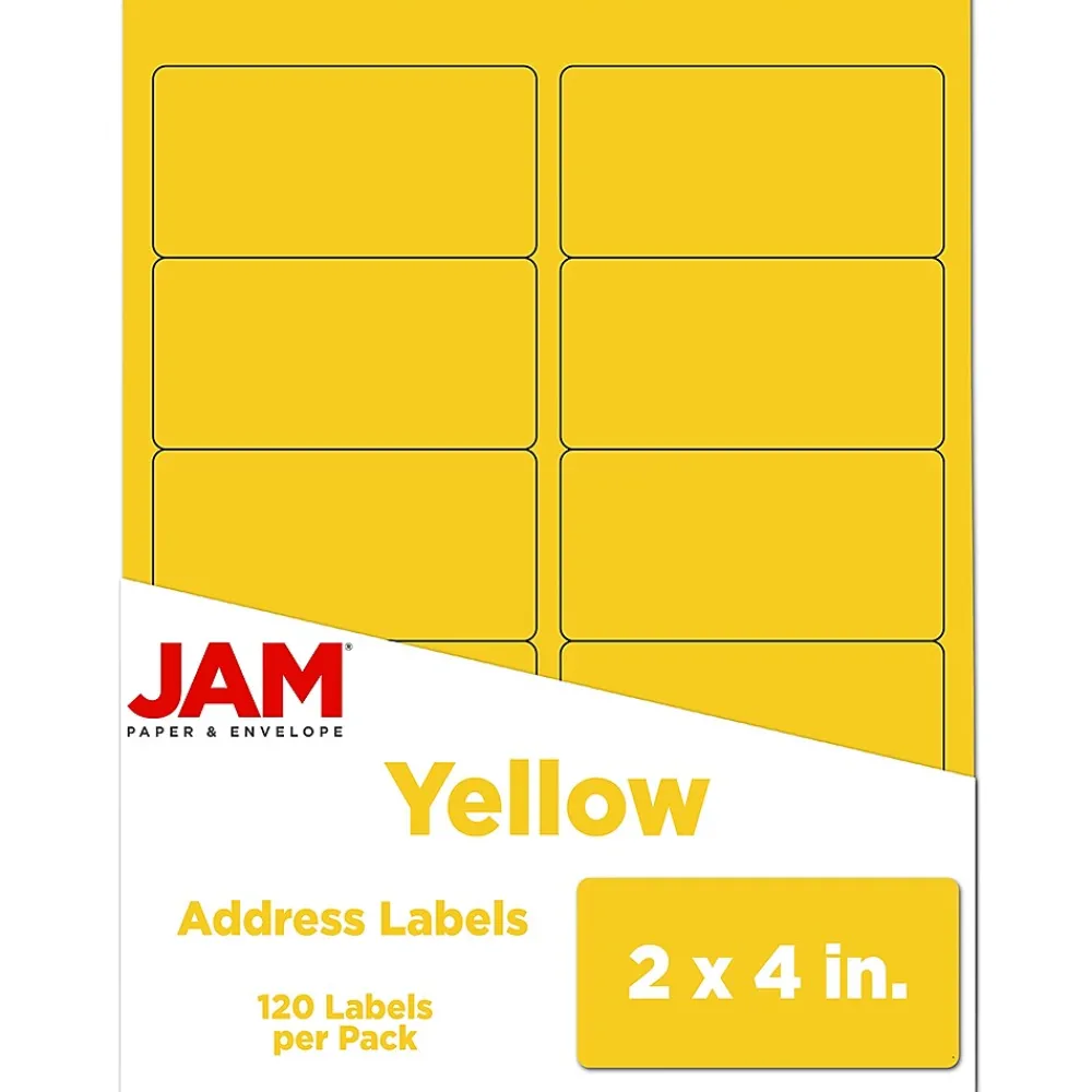 Hot JAM Paper Laser/Inkjet Shipping Address Labels, 2" x 4", , 10 Labels/Sheet, 12 Sheets/Pack (302724410) Yellow
