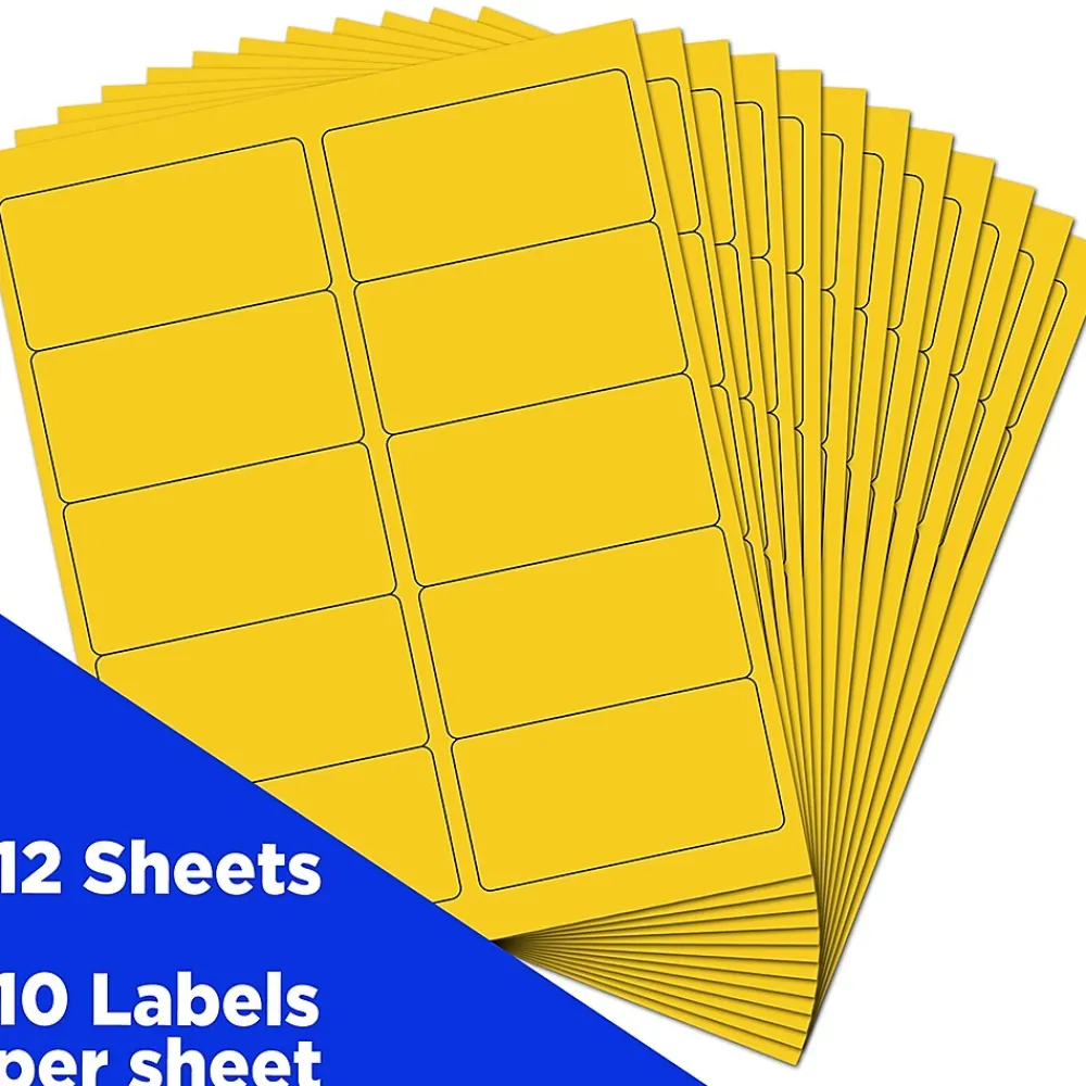 Hot JAM Paper Laser/Inkjet Shipping Address Labels, 2" x 4", , 10 Labels/Sheet, 12 Sheets/Pack (302724410) Yellow