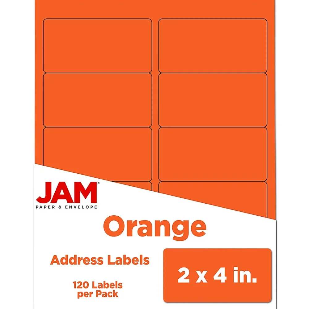 Online JAM Paper Laser/Inkjet Shipping Address Labels, 2" x 4", , 10 Labels/Sheet, 12 Sheets/Pack (302725784) Orange