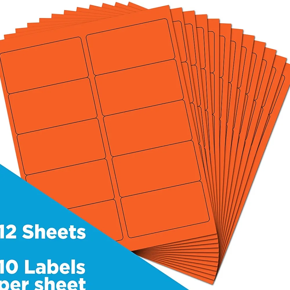 Online JAM Paper Laser/Inkjet Shipping Address Labels, 2" x 4", , 10 Labels/Sheet, 12 Sheets/Pack (302725784) Orange
