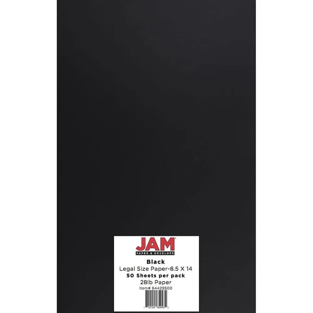 Multipurpose Paper*JAM Paper Legal Matte 8.5" x 14" Multipurpose Paper, 28 lbs., Black, 50 Sheets/Pack (64429500)