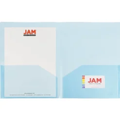 Pocket Folders|JAM Paper Light Weight Two-Pocket Plastic Presentation Folders, Blue, 6/Pack (381BLUED)