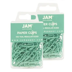 Clips & Fasteners|JAM Paper Paper Clips, 1" Capacity, , 100 Clips/Pack, 2/Pack (21832064a) Teal