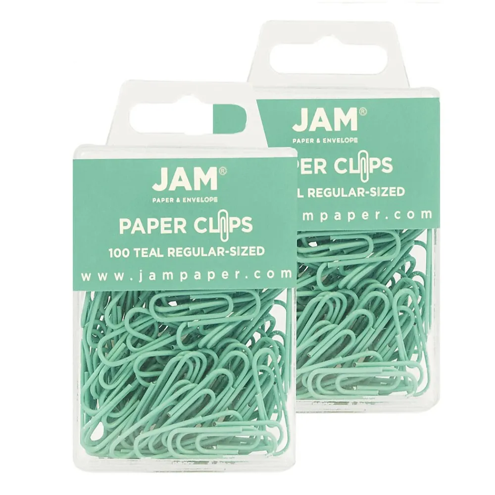 Clips & Fasteners|JAM Paper Paper Clips, 1" Capacity, , 100 Clips/Pack, 2/Pack (21832064a) Teal