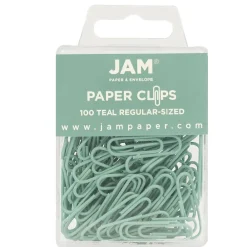 Clips & Fasteners|JAM Paper Paper Clips, 1" Capacity, , 100 Clips/Pack, 2/Pack (21832064a) Teal