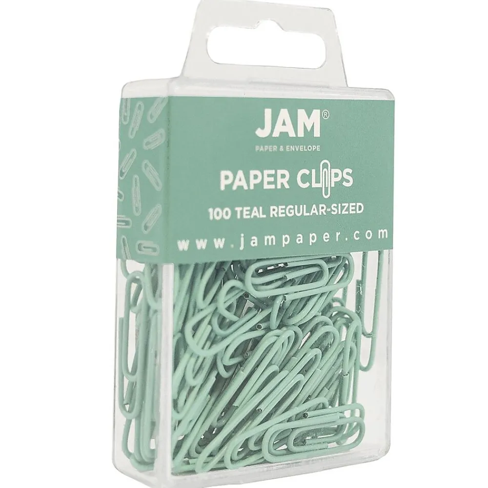 Clips & Fasteners|JAM Paper Paper Clips, 1" Capacity, , 100 Clips/Pack, 2/Pack (21832064a) Teal