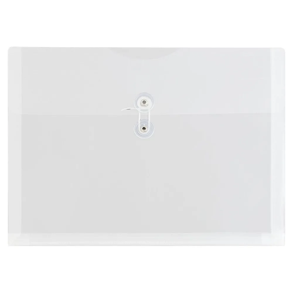 Outlet JAM Paper ® Plastic Envelopes with Button and String Tie Closure, Letter Size, Clear, 12/Pack (218B1CL)