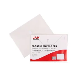 Clearance JAM Paper ® Plastic Envelopes with Hook & Loop Closure, Letter Size, Clear, 12/Pack (218V0CL)