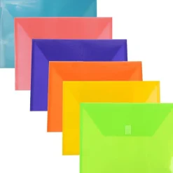 Online JAM Paper Plastic File Pocket, Letter Size, Assorted, 6/Pack (218V0ASSRT)