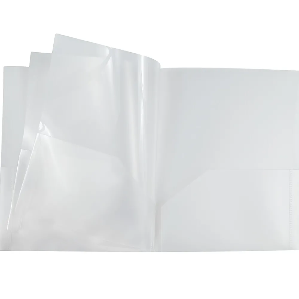 Pocket Folders|JAM Paper 6-Pocket Heavy Duty Plastic Folders, Clear, 2/Pack (389MP6cl)