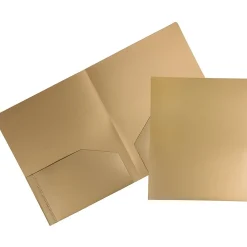 Pocket Folders|JAM Paper 2-Pocket Heavy Duty Plastic Folders, , 108/Pack (383Hgob) Gold
