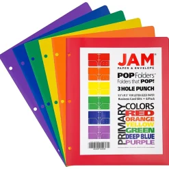 Pocket Folders|JAM Paper 2-Pocket Plastic Folders, Multicolored, Assorted Primary Colors, 6/Pack (382EHPASTPR)