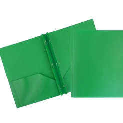 Pocket Folders|JAM Paper 2-Pocket Plastic Folders with 3 Fasteners, , 6/Pack (382ECGRD) Green