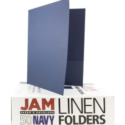 Pocket Folders|JAM Paper 2-Pocket Textured Linen Business Folders, Navy Blue, 50/Box (386LNAC)