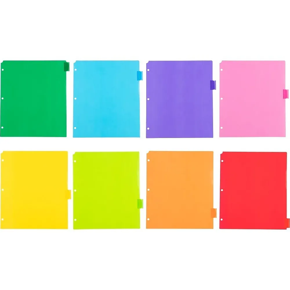Dividers|JAM Paper Poly Dividers, 8-Tab, Assorted Colors, 6 Packs (375032922A)