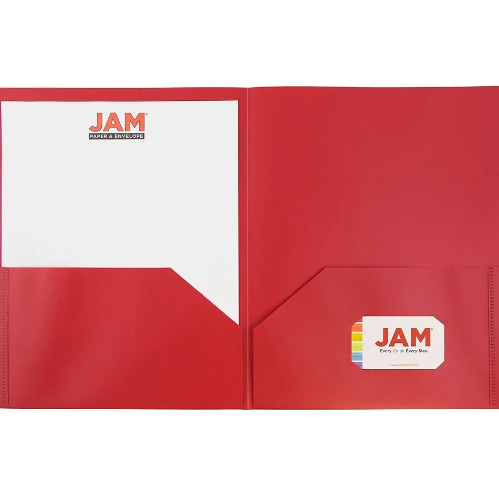 Pocket Folders|JAM Paper POP 2-Pocket Plastic Presentation Folder, Red, 6/Pack (382EREDD)