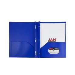 Pocket Folders|JAM Paper POP 2-Pocket Plastic Folders with Fastener, , 96/Carton (313525335) Deep Blue