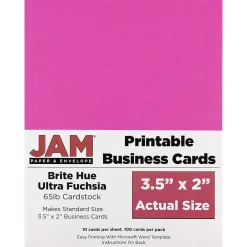 Business Cards*JAM Paper ® Printable Business Cards, 3 1/2 x 2, Ultra Fuchsia Pink, 100/Pack (22128338)